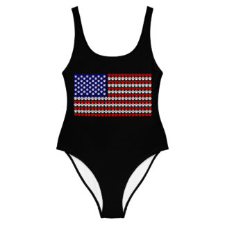 PAW PRINT USA FLAG ON BLACK One-Piece Swimsuit