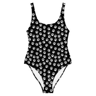 WHITE PAW PRINT ON BLACK One-Piece Swimsuit