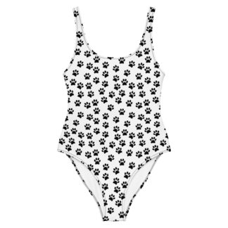 BLACK PAW PRINTS ON WHITE One-Piece Swimsuit