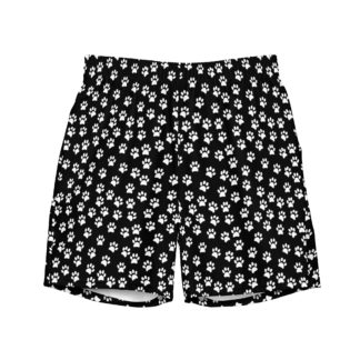 WHITE PAW PRINTS ON BLACK Men's swim trunks