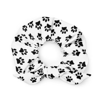 BLACK PAWS ON WHITE Recycled Scrunchie