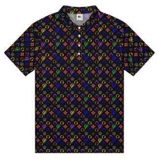 Designer style GF colorful logo on black Men’s slim fit polo