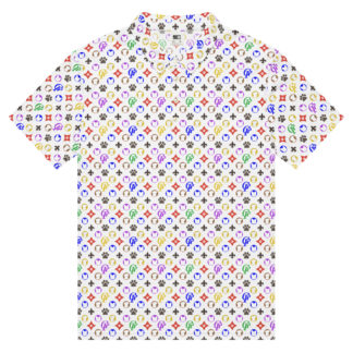 Designer style GF colorlful logo on white Men’s slim fit polo